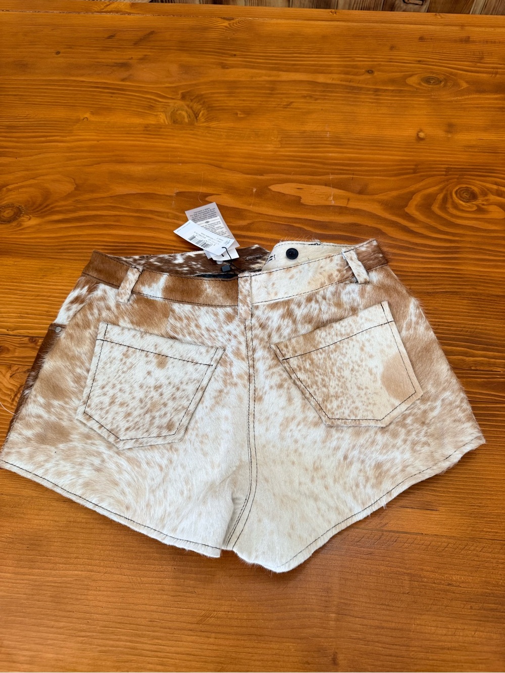 Nasty Gal Brown and White Cowhide High-Waist Shorts US size 6 - Picture 2 of 5
